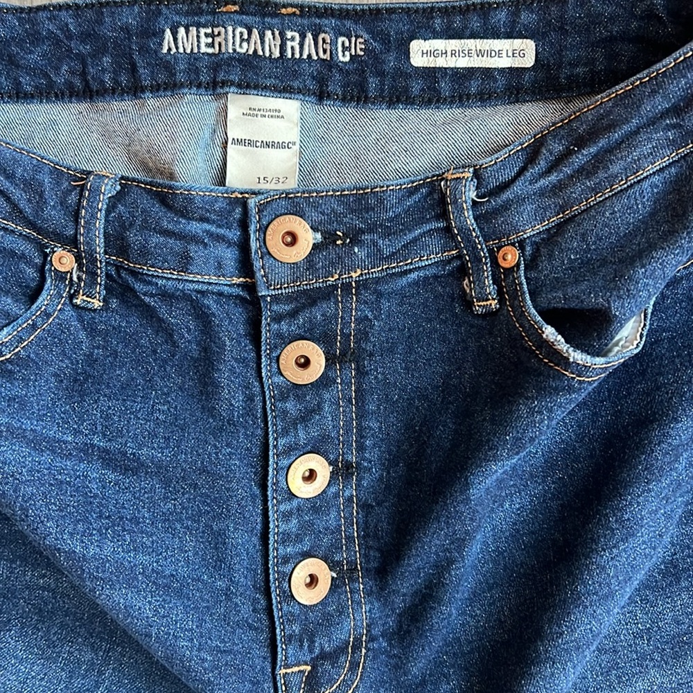 American Rag Cie Women's High Rise Wide Leg Distressed Super Stretch Jean Sz 32‎